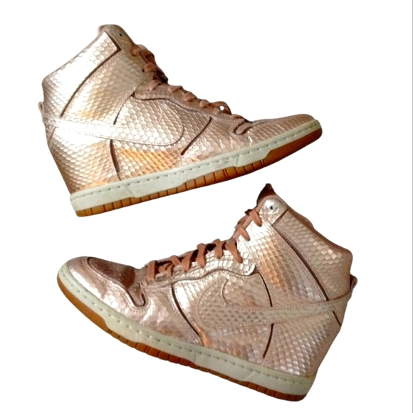Nike Dunk Sky High Cut Out Metallic Pink Wedge Sneakers Size 7.5 Rare - Picture 2 of 13